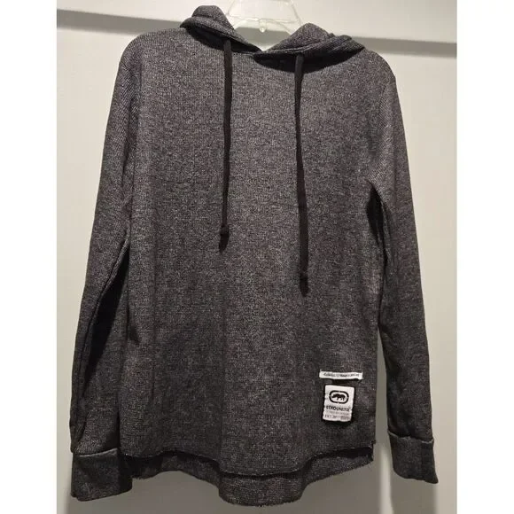 Ecko Unltd Hoodie Mens Med Gray Waffle Knit Pullover Logo Y2K Skate Hip Hop - Picture 6 of 7